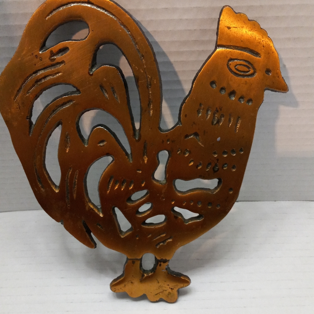Rooster Vintage 1995 ODI Cast Iron & Cooper Hot Plate Trivet Kitchen Decor